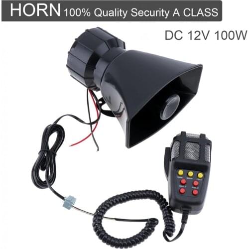 7 Sound 100W Car Electronic Warning Siren Motorcycle Alarm Firemen Ambulance Loudspeaker With MIC