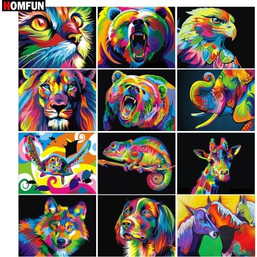 HOMFUN Full Square/Round Drill 5D DIY Diamond Painting "Colorful Animals" 3D Embroidery Cross Stitch 5D Home Decor Gift BK011