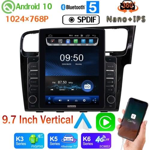SPDIF 9.7" Vertical Style Car Media GPS CarPlay Android 10 360 Camera Radio For Volkswagen VW Golf 7 MK7 RHD 2013-2020 PX6 4+64G