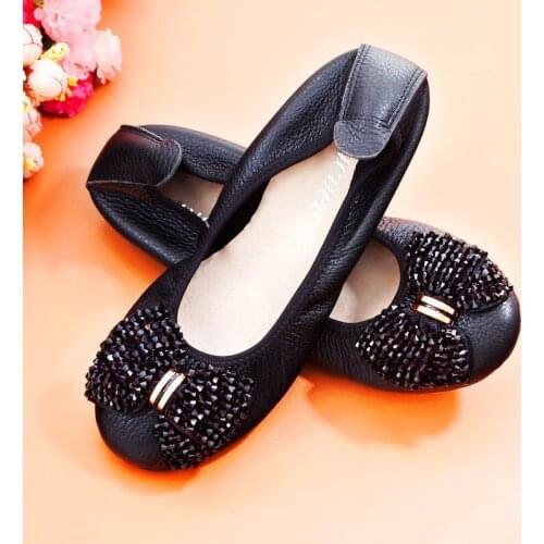 AUCVEE Fresh 2020 Spring Summer Ballet Flats Shoes Women Genuine Leather Shallow Round Toe Slip On Shoes For Women Plus Size 44