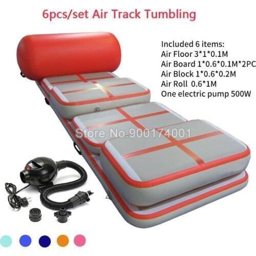 Free Shipping 6 Pieces(4 mats+1 roller +1 pump)Inflatable Air Track Training Set Inflatable Gym Jumping Mat For Sale