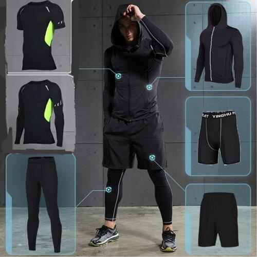 Quick Dry Running Sets Mens Compression Sports Suits Gym Basketball Running Tights Tracksuit Running Jogging Clothes Sportswear