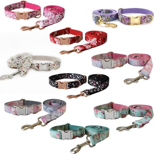 Flower Dog Collar Traction Rope Set Pitbull Personalized Engraved Pet Name Retailing Supplies Accessories