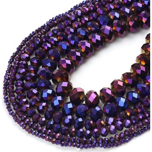 Faceted Purple Plated Glass Crystal Rondelle Beads Loose Spacer Beads For Jewelry Making DIY Bracelet 15''2/4/6/8/10/12/14mm