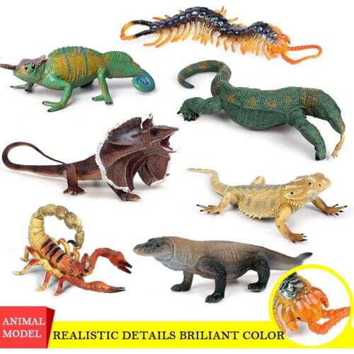 7 Style Simulation Reptile Solid Model Toy PVC Lizard Komodo Dragon Chameleon Model Action Figure Gift For Kids Toys Home Deco