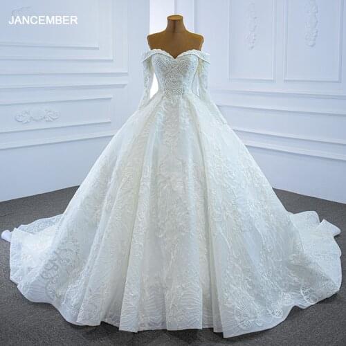 J66684 JANCEMBER Bridal Elegant Dress 2020 Sweetheart Appliques Crystal Pearls Off The Shoulder Ball-Gown