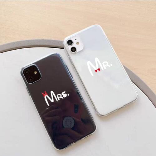 JAMULAR Cartoon King Queen MR MRS Couple Case For iPhone 11 Pro 7 XS MAX X XR SE 2020 8 6 Plus Clear Soft TPU Phone Cover Fundas
