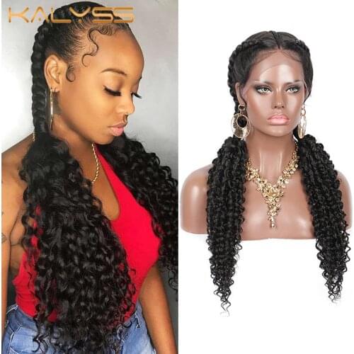 Kaylss 28 Inches Braid Wigs for Black Women Swiss Lace Front Cornrow Braided Twist Wigs Synthetic Braiding Wig with Curly Ends