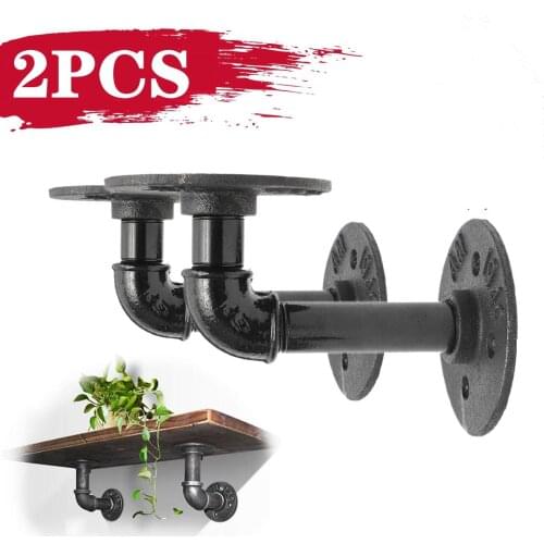 2Pcs Black Iron Industrial Pipe Shelf Bracket Holder Rack DIY Vintage Retro Wall Floating Shelf Home Decor Storage Holders