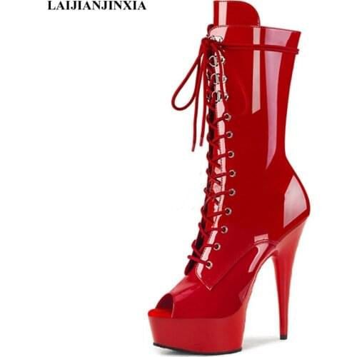 LAIJIANJINXIA New Knight Female 15CM High Heel Platform Fish Mouth Ankle Boots Women Autumn Winter Shoes Red Pole Dancing Boots
