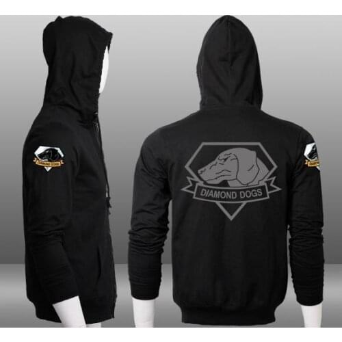 MGS 5 Metal Gear Solid V 5 Diamond Dogs Logo 100% Cotton Print Pattern Zip Up Cardigan Hoodie Black Sweatshirt Coat High Qulity