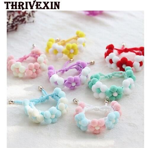 Fashion Colorful Pet Dog Bow Tie Rainbow Flower Hair Ball Necklace Collar Pet Dog Cat Bow Ties Neckties Pet accessories