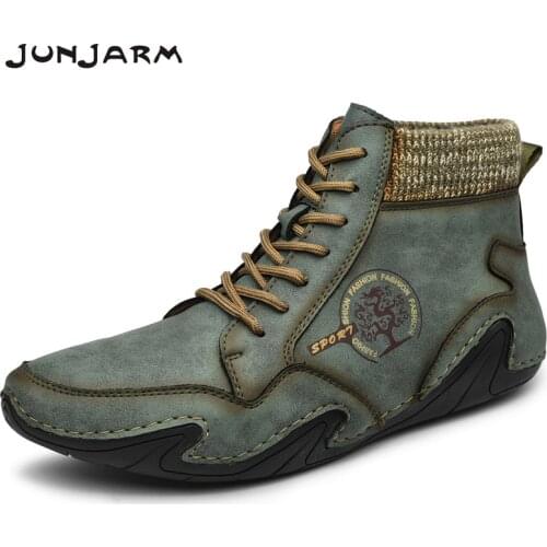 JUNJARM Brand Men Boots High Quality Leather Men Ankle Boots Handmade Breathable Men Sneakers Mens Footwear Plus Size 38-48