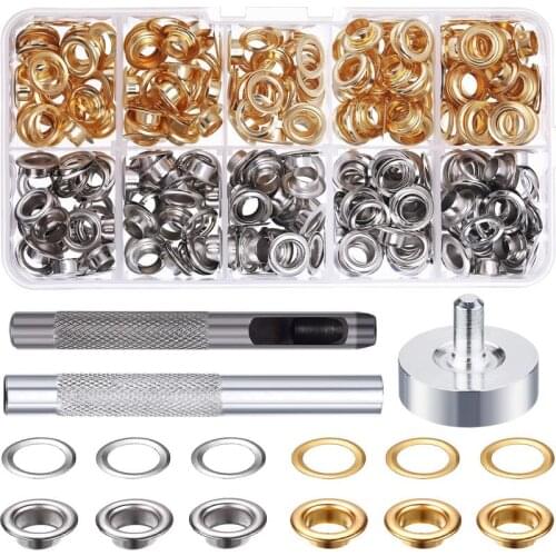 100 Sets 6MM Brass Eyelets Washer + 3 Pcs Punching Tool Boxes Tent Grommet Cloth Buttons For Clothing Leather Luggage Buckle