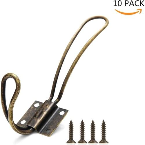 Wall-mounted antique coat hooks - 10 vintage double-layer hangers with large screws - Hard antique industrial heavy duty hook