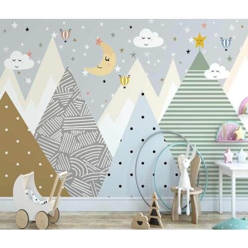 Custom mural wallpaper Nordic hand-painted cartoon color geometric hot air balloon childrens room background wall 3d wallpaper