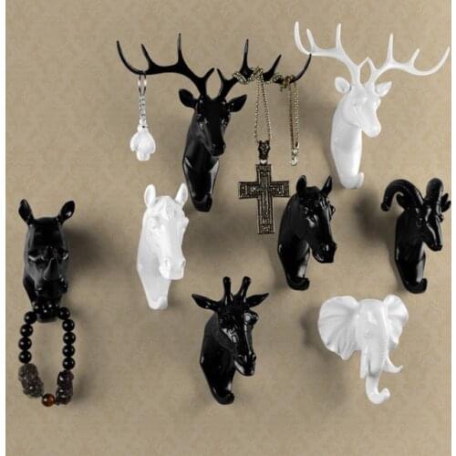 Brief modern resin animal head wall hanging door robe coat hook after muons wall sticker Robe Hooks