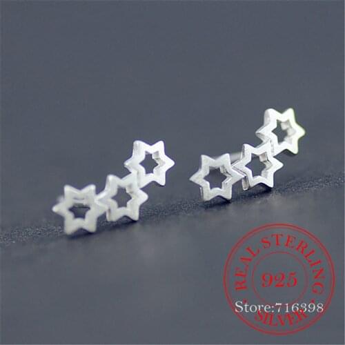 Real 100% 925 Sterling Silver Star Stud Earrings For Women Girl Sterling-silver-jewelry For Wedding Pendientes