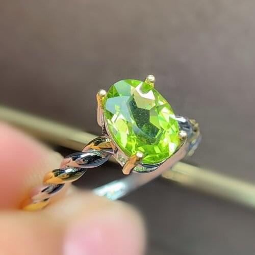 Natural real peridot simple oval ring Per jewelry 925 sterling silver 6*8mm 1.6ct gemstone Fine jewelry J215323