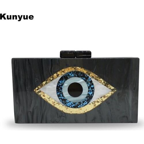 New Messenger Bag Black Pearlscent Acrylic Evening Bag Luxury Women Party Prom Elegant Evil Eye Lady Handbag Casual Clutch Purse