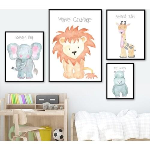 Monkey Lion Elephant Giraffe Hippo Zebra Animal Wall Art Canvas Painting Nordic Posters And Prints Wall Pictures Kids Room Decor