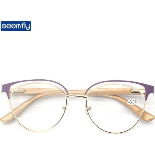 Seemfly Vintage Fashion Cat Eye Reading Glasses Women Men Metal Presbyopic Ultralight Eyewear Gift For Parents Diopters +1.0 3.5
