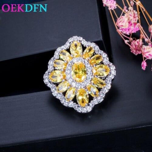 OEKDFN 100% 925 Sterling Silver Rings Citrine Gemstone Wedding Engagement Diamonds Bohemian Flower Ring Luxury Fine Jewelry