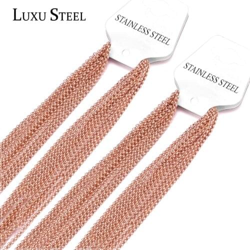 LUXUSTEEL 10pcs/Lots Round Chain Necklace Stainless Steel Black/Rose Gold Color Width 2mm Fashion Lobster Clasp Necklace Gift