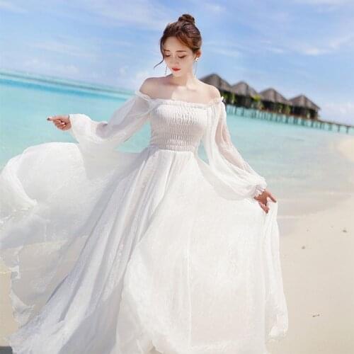 Dresses for Women Summer New Chiffon off-Shoulder Dress White Dress Vestido De Mujer