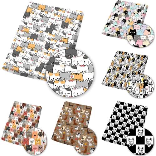 Polyester Cotton Fabric By The Meter Cartoon Cat Printed Cloth Fabric for Dress Sewing Home Textile DIY Crafts Supplies 45*145cm