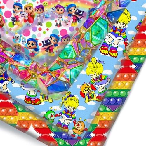 Half Yard Polyester Cotton Fabric Cartoon Character Rainbow Stripe Print Fabric For Tissue Kids Home Textile DIY Crafts Supplier