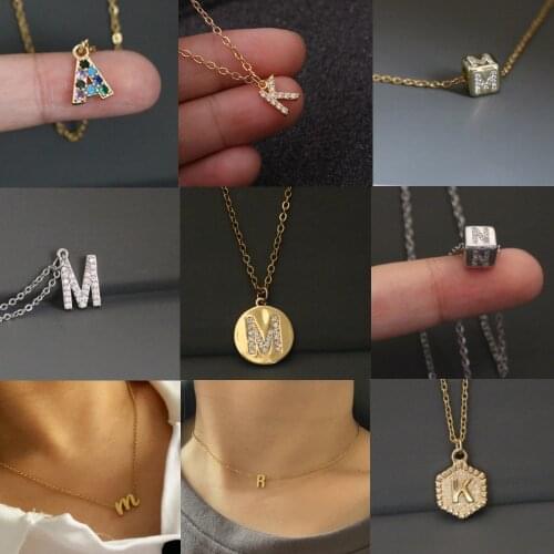 Mix Kinds A-Z Alphabet Letter Round Charm Choker Necklace Classic Zircon Initials Name Stainless Steel Chain Jewelry