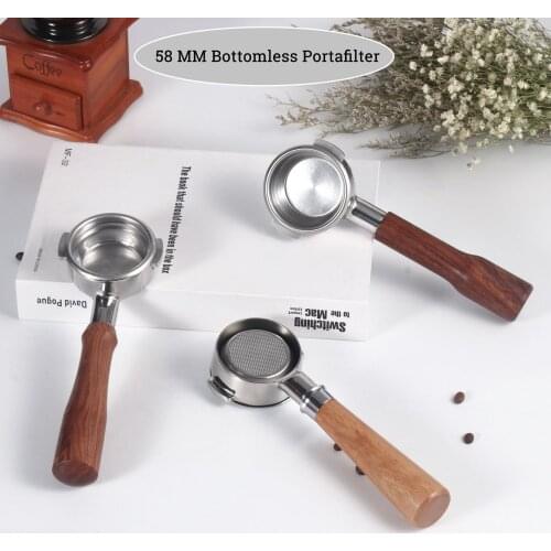 58MM Stainless Steel Coffee Machine Handle Bottomless Filter Naked Portafilter Universal Wooden E61 Espresso Coffee Tools