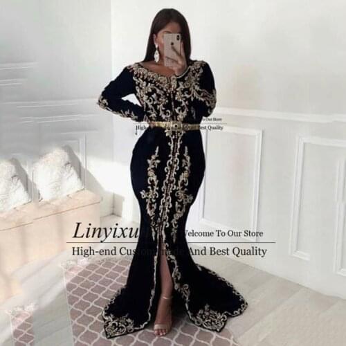 Sexy Moroccan Caftan Evening Dresses Embroidery Appliques Muslim Prom Dresses Jacket Kaftan Arabic Formal Party Dress