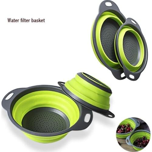 Basket of circular filter water basket telescopic silicone folding drop fruit basket of fruits and vegetables cleaning tools