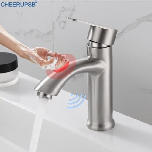 Touch Faucet Bathroom Smart Sensor Automatic Tap Basin Sink Battery Grifo Single Cold Stainless Steel Kraan Washbasin Torneiras