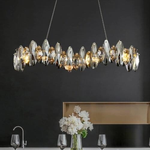 Modern Crystal Chandelier For Wave Shape Dining Room Luxury Smoky Gray Crystal Lamp Kitchen Island Cabinet Hanging Light Fixtur