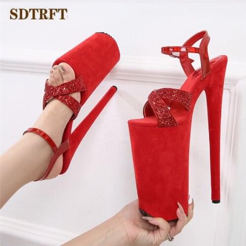 SDTRFT Stiletto Ladies Sandals 16cm Platform shoes woman 26cm Thin high heels zapatos mujer Sequins Crossdresser Stripper Pumps