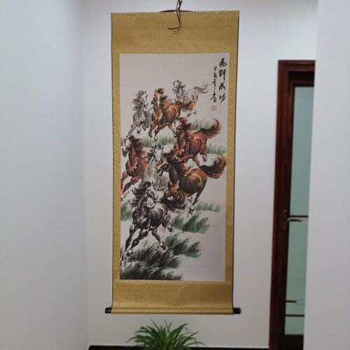 WOW # TOP foreign business gift Home company WALL Decorative art Success GOOD LUCK 8 horses FENG SHUI ART chinese painting work