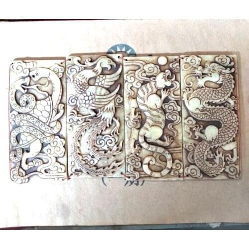 Vintage Jade folding screen Carven 4 Beast Lucky animal screen Furnishing Decoration