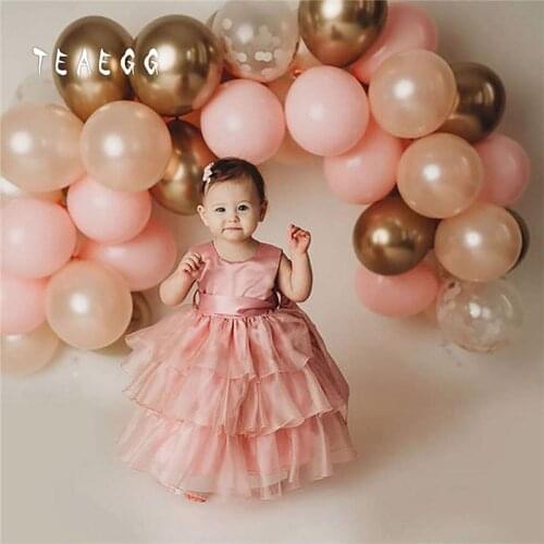 37pcs 12inch girl 1st bithday decoration balloon chrome gold champagne pink balloons for baby Christening Bachelorette supplies