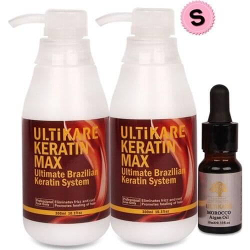 Straighten Hair Product with 2pcs 300ml Brazilian Keratin Treatment 8% Repair Hair+Free 10ml Moroccan Argan Oil Free Shipping