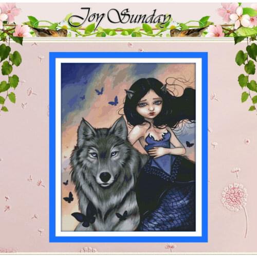 Big Size Wolf and Girl Patterns Counted Cross Stitch 11CT 14CT Cross Stitch Sets Animals Cross-stitch Kits Embroidery Needlework