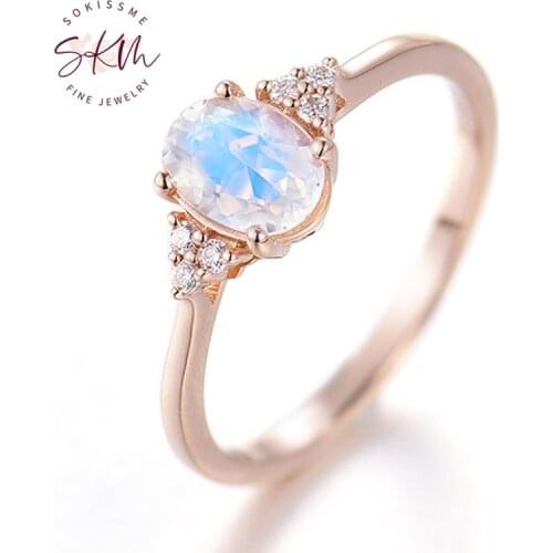 SKM Vintage 14k rose gold rings for women moonstone rings Engagement rings designer Anniversary Luxury Fine Jewelry