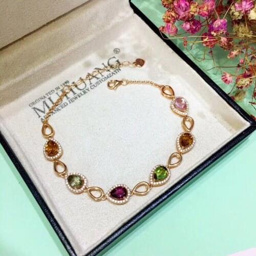 Natural Multicolor tourmaline Bracelet Natural gemstone bracelet S925 silver fashion grace water drop women party gift jewelry