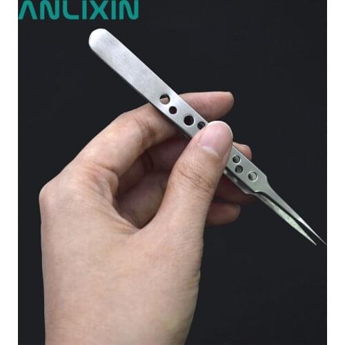 1PCS ESD-14/ESD-15 ST-14/ST-15 Stainless Steel Tweezers Polishing Pointed Curved Tip Medical Electronic Repair Tool 9-Hole