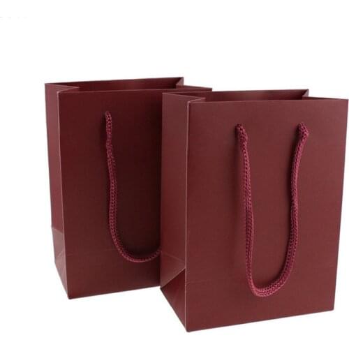 10 Pcs High Quality Kraft Paper Bag With Handles Elegant Dark Red Packaging Bags For Wedding Birthday Party Jewelry Gift Bags