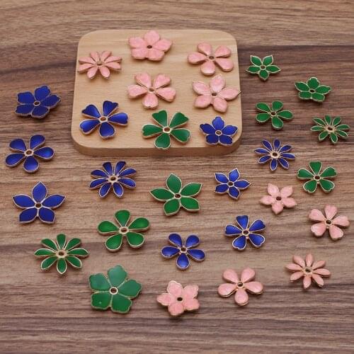 20 Pieces/Lot Metal Drop oil Pink Green Blue Flower Charms DIY Jewelry Accessories