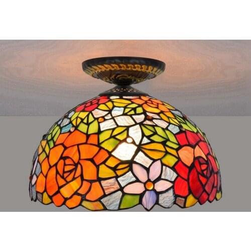 30cm European Countryside Rose Tiffany Multi-Color Glass Dining Room Bedroom Corridor Corridor Glass Ceiling