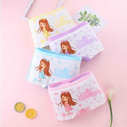 4pc/lot Girls Underwear Childrens Cotton Shorts Panties Baby Boxers Teenager Underpants Soft 2-12T Briefs Cute Cartoon